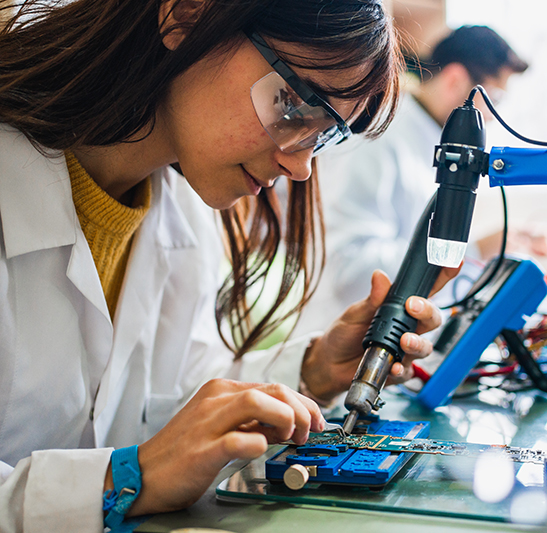 Woman working in a technology lab